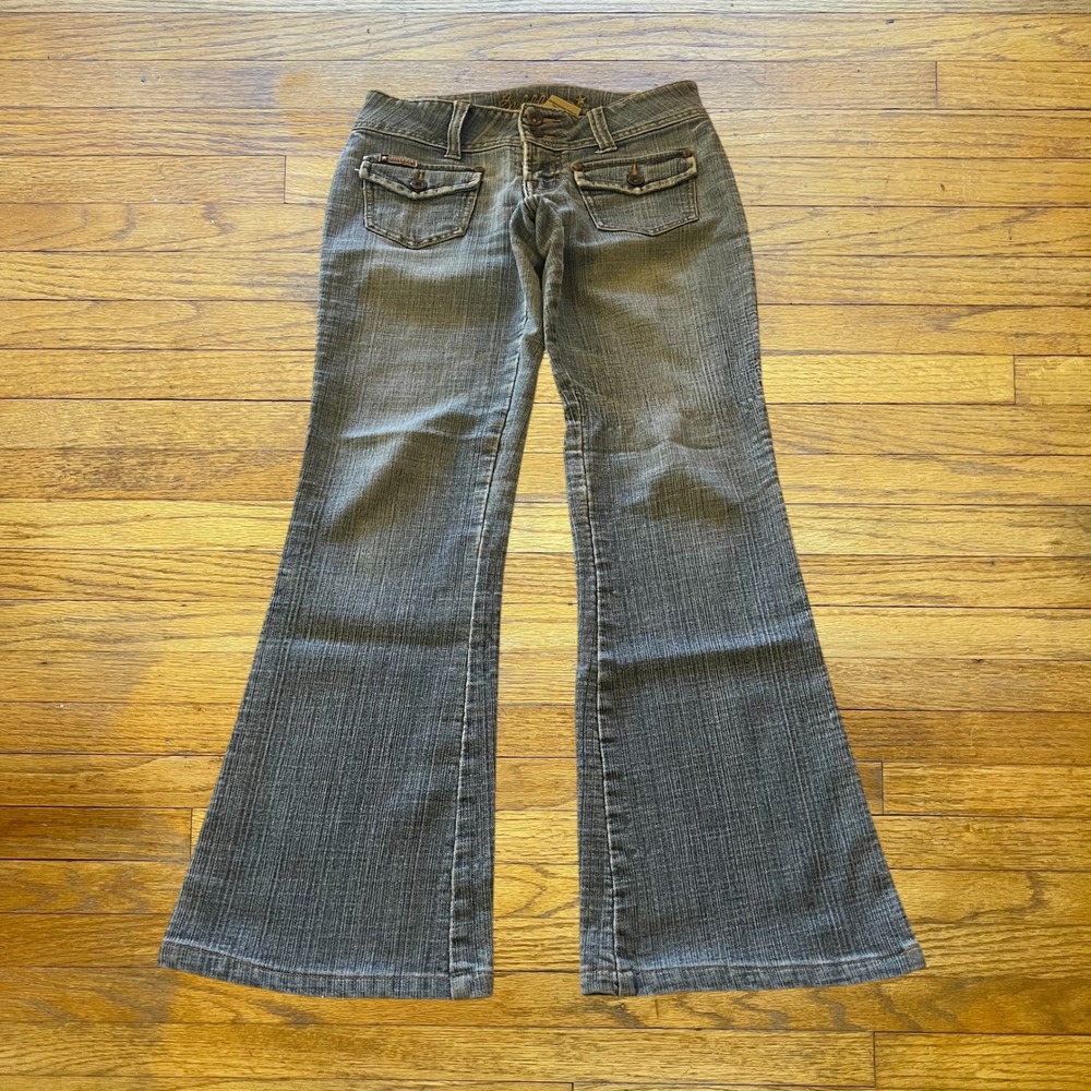 Bubblegum USA Low Rise Flare Jeans Y2K Embroidered Pockets BS8030-502AF4